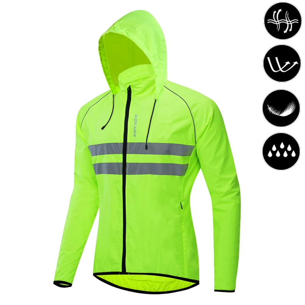 WOSAWE Cycling Windbreaker Men Packable Windproof Reflevtive Jacket Running Biking Hiking Riding Wind Coat MTB Bicycle Jersey