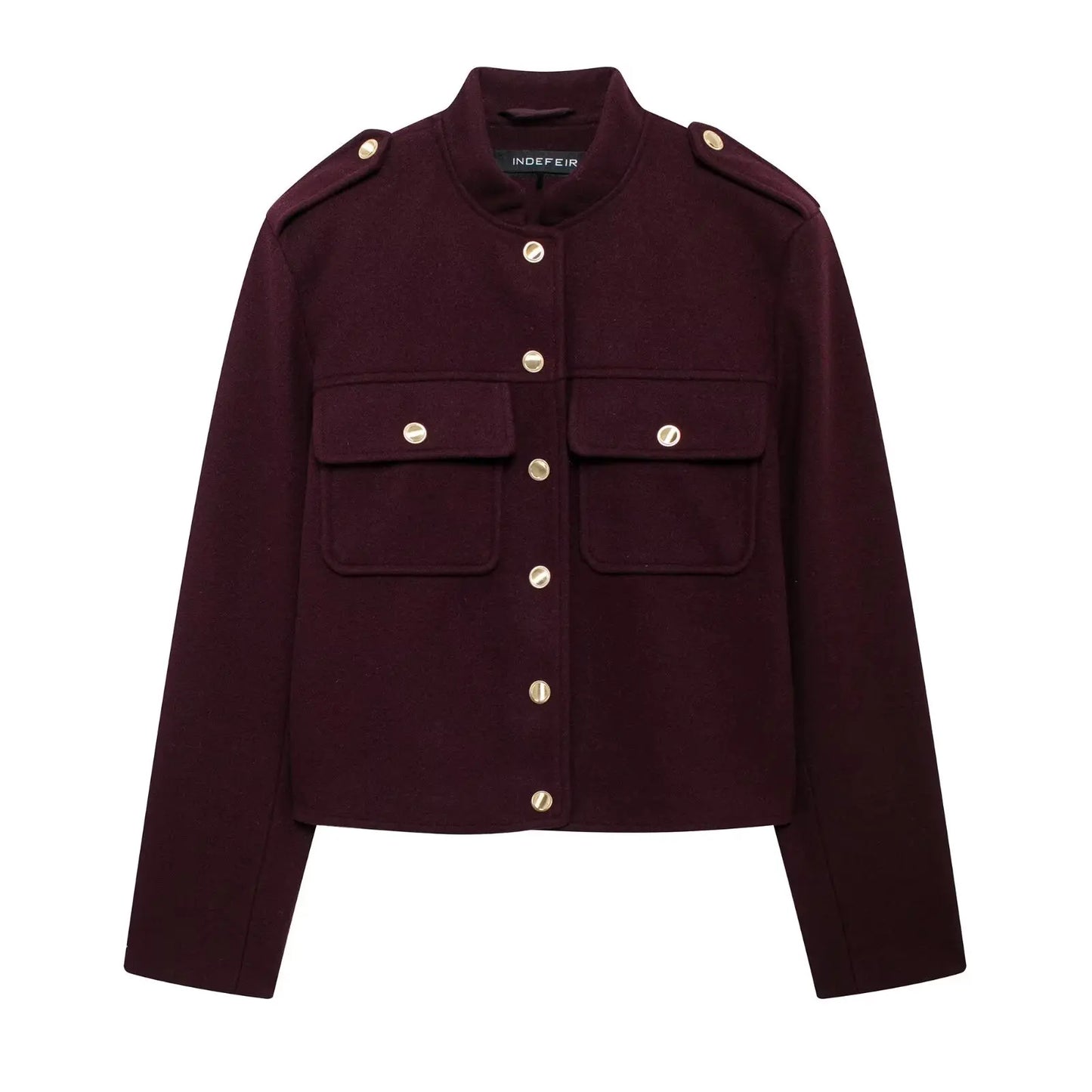 TRAFZA Women Vintage Wine Red Coat O Neck Long Sleeve Single Breasted Jacket With Pockets Autumn Casual Office Lady Outerwear