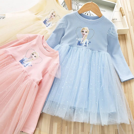 New Princess Dress Girls Dress Long-sleeved For Children's Party Clothes Elsa Frozen Dress Spring Autumn Kids Dress 2-9Y