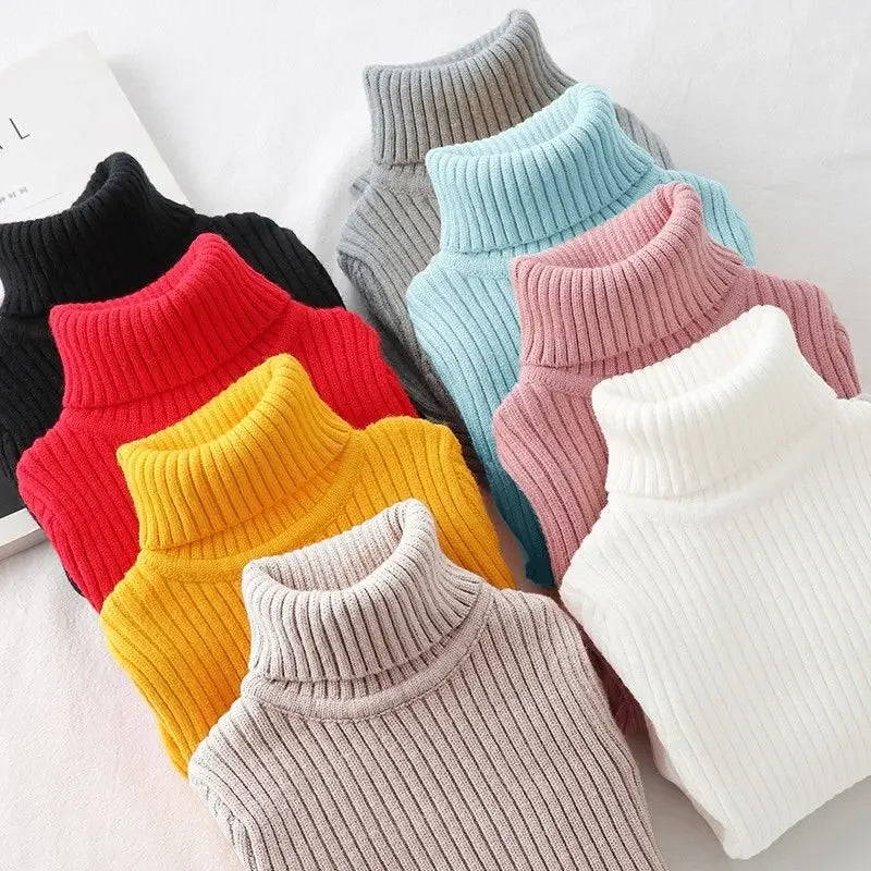 Baby Girls Winter Turtleneck Knitted Sweaters Clothes 2024 Autumn Children Boys Pullover Kids Knitwear