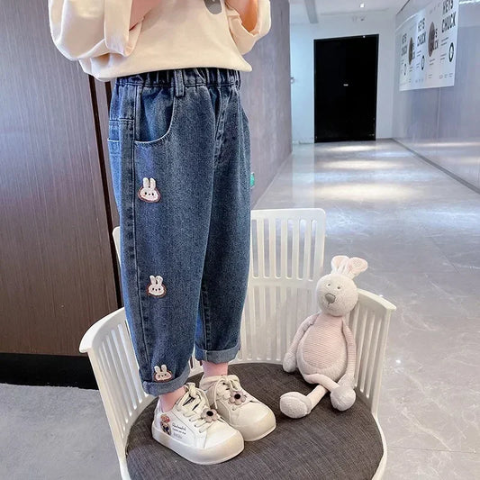 Spring Fashion Kids' Jeans for Casual Outfits Comfortable Cute Cartoon Rabbit Pattern Jeans for Girls Baby Girl Jeans