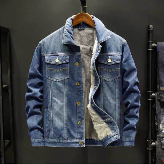 Men Denim Jacket Single Breasted Cardigan Turn Down Collar Coats Washed Loose Solid Pockets Button Casual Thicken Spliced