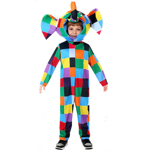 Colorful Girls Boys Elmer Elephant Costume Kids World Book Day Fancy Dress Up Halloween Patchwork Elephant Costume for Child